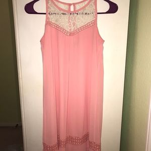 Pink Shift Dress with Cream lace